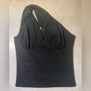 Women’s MISTYROSE Elegant One Shoulder Black Sparkly Mesh Top